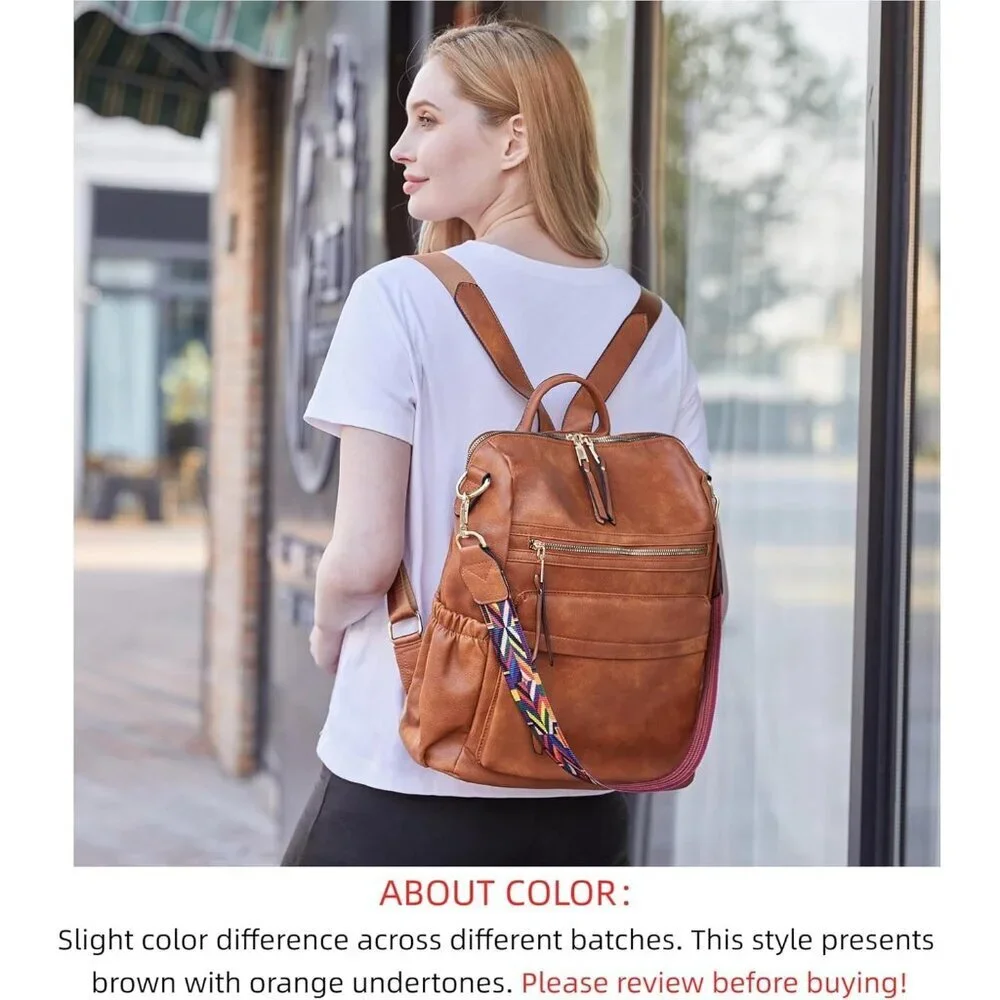 Women's Brown Purse Leather Fashion Travel Designer Ladies Shoulder Backpack